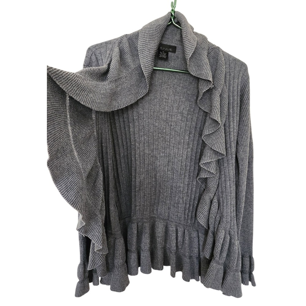Venue Grey Ruffle Trim Ribbed Cashmere Blend Cardigan M Romantic Cottagecore - Picture 3 of 8